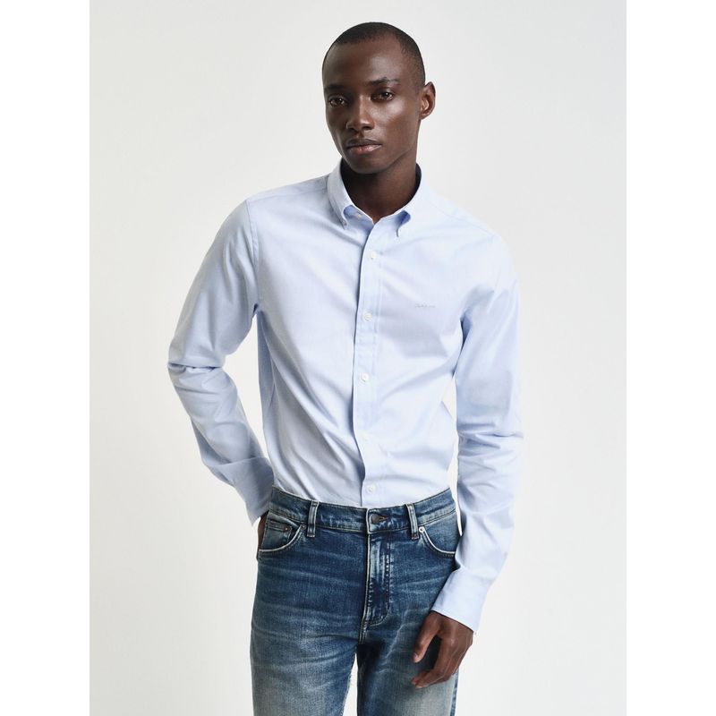 Gant Men Blue Solid Button-down Collar Full Sleeves Shirt