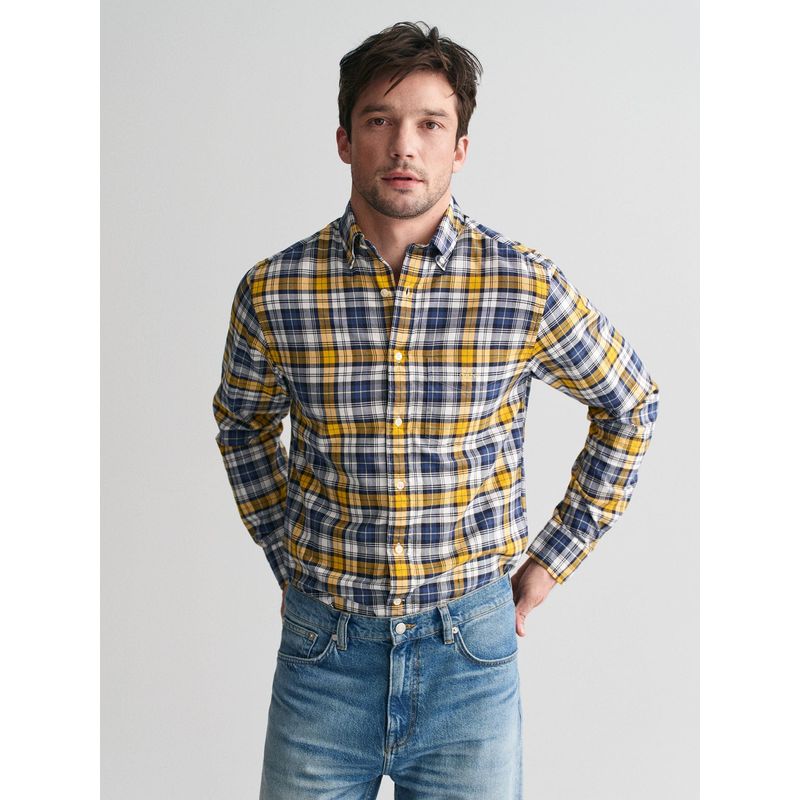 GANT Men Yellow Checked Collar Neck Full Sleeves Shirt (46)