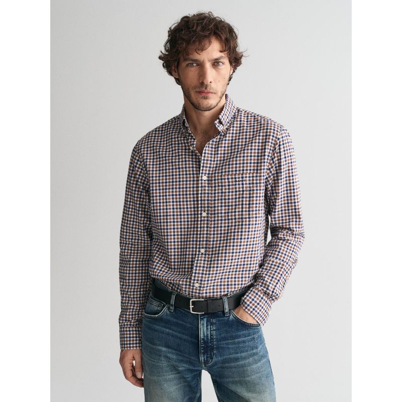 GANT Men Brown Checked Collar Neck Full Sleeves Shirt (38)
