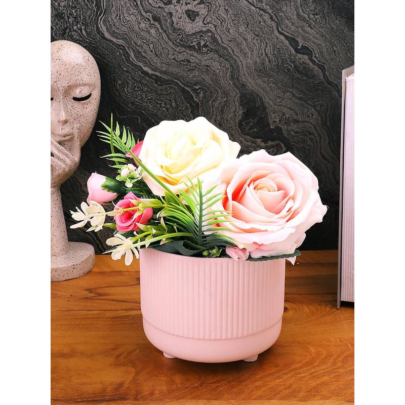 Tayhaa Striped Pink Matte Finish Ceramic Planter (L)