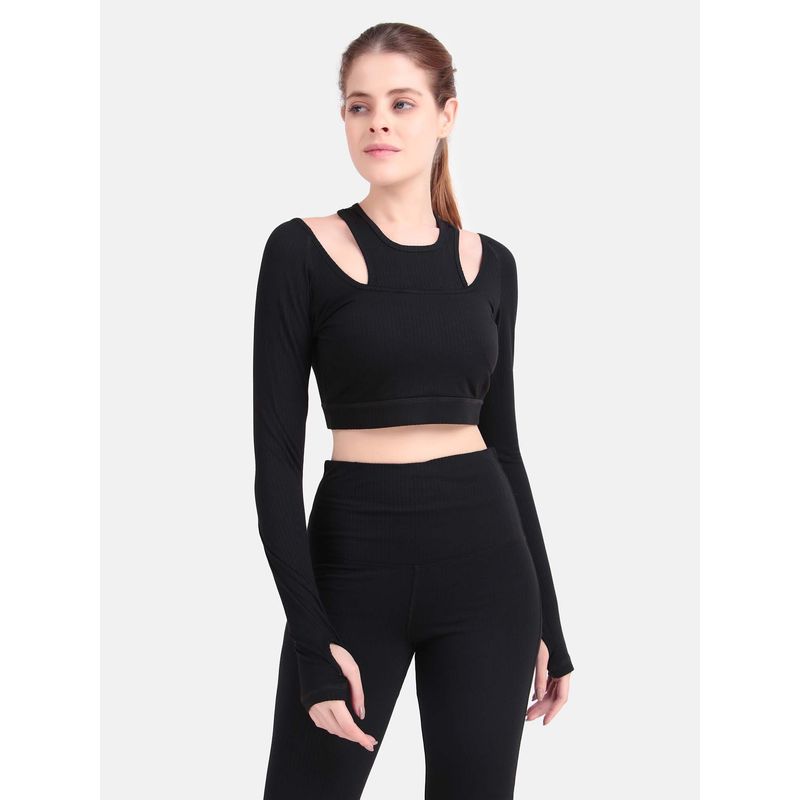 Wear Jukebox Women Black Textured Power Move Cutout T-shirt (S)