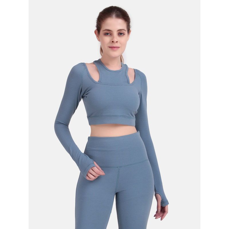 Wear Jukebox Women Blue Textured Power Move Cutout T-shirt (S)