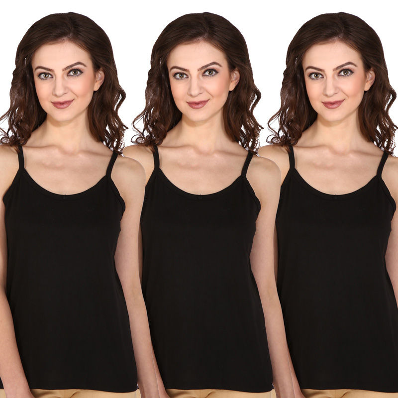 Bralux Women's Taal Cotton Hosiery Half Slip Camisole Black Set of 3 (M)