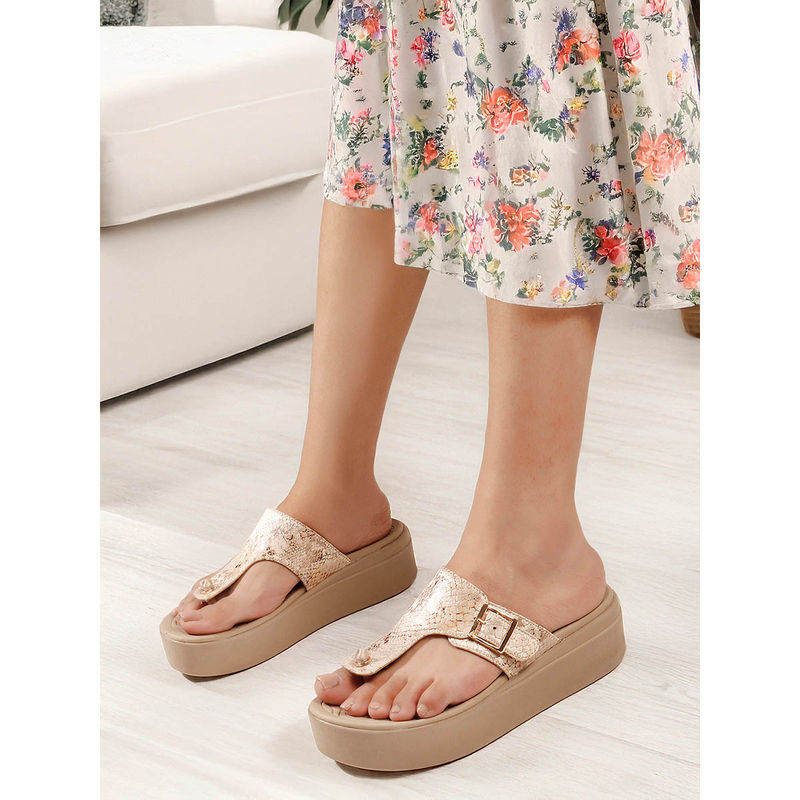 Carlton London Women Rose Gold Platform Thong Sandals (EURO 40)