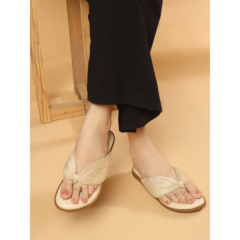 Carlton London Women Cream Bow Slip-On Sandals (EURO 36)