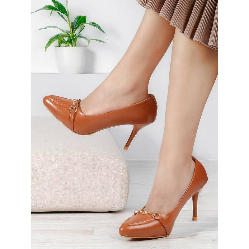 ELLE Women Tan Stylish Closed-Toe Stiletto Heel Pumps (EURO 38)