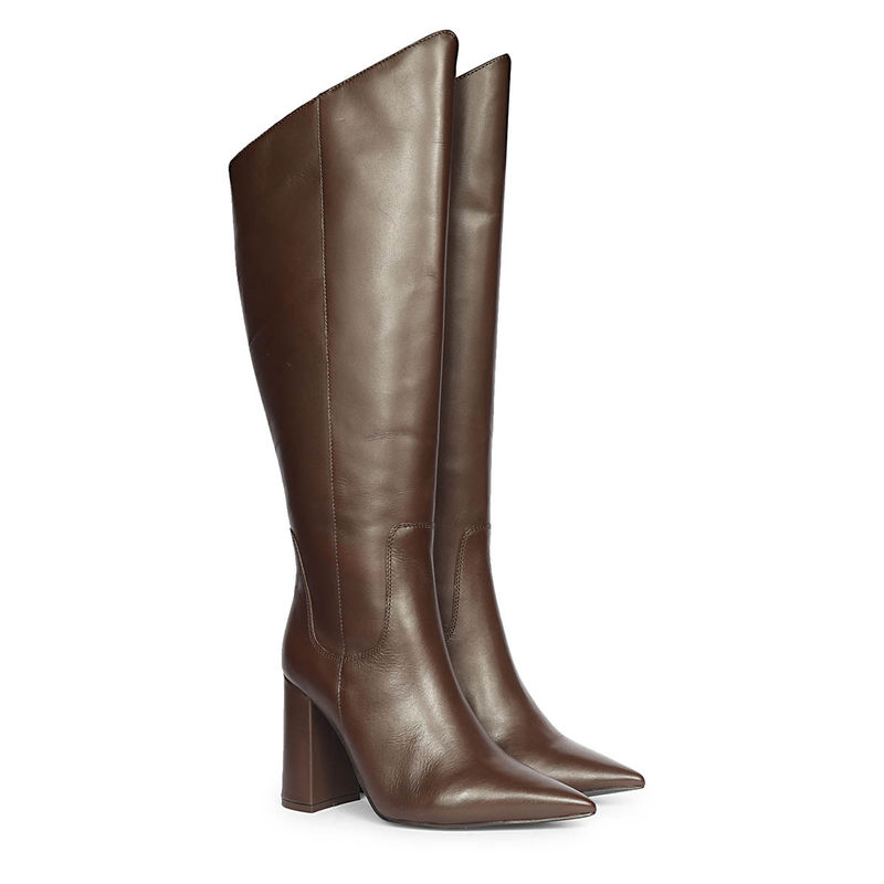 Saint G Women Brown Leather Block Heel Long Boots (EURO 36)