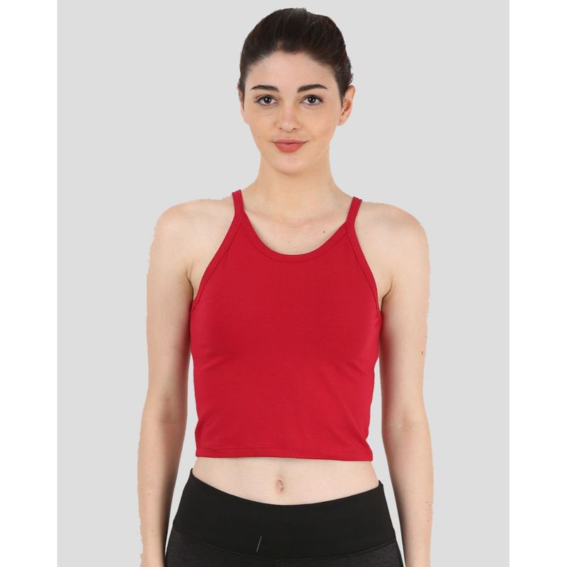 The Dance Bible Sleeveless Shoulder Strap Round Neck Red Crop Top (S)