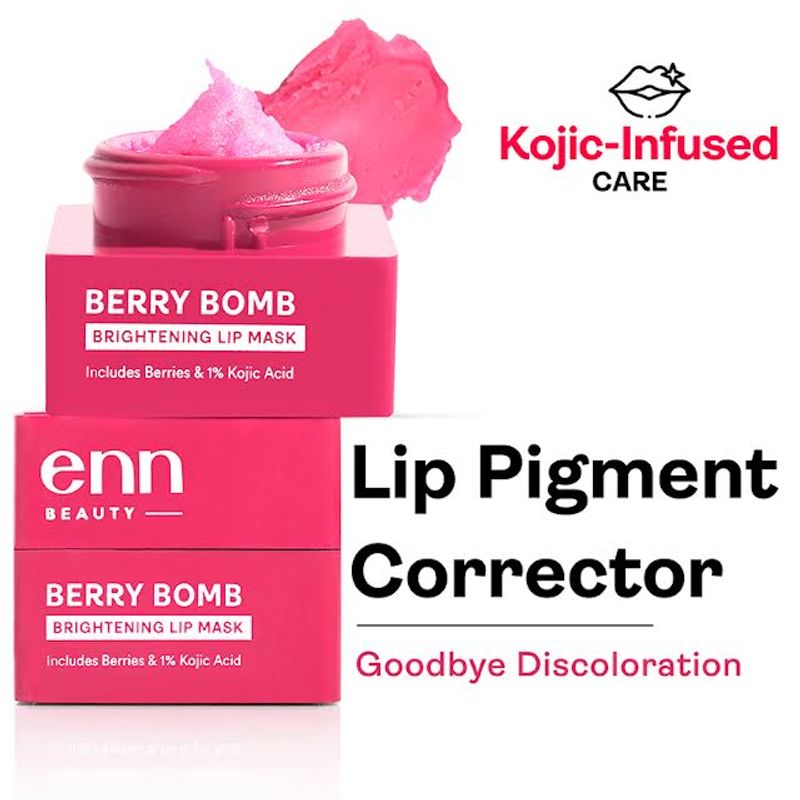 ENN Brightening Berry Bomb Lip Mask & Balm - 1% Kojic Acid, For Dry & Pigmented Lips