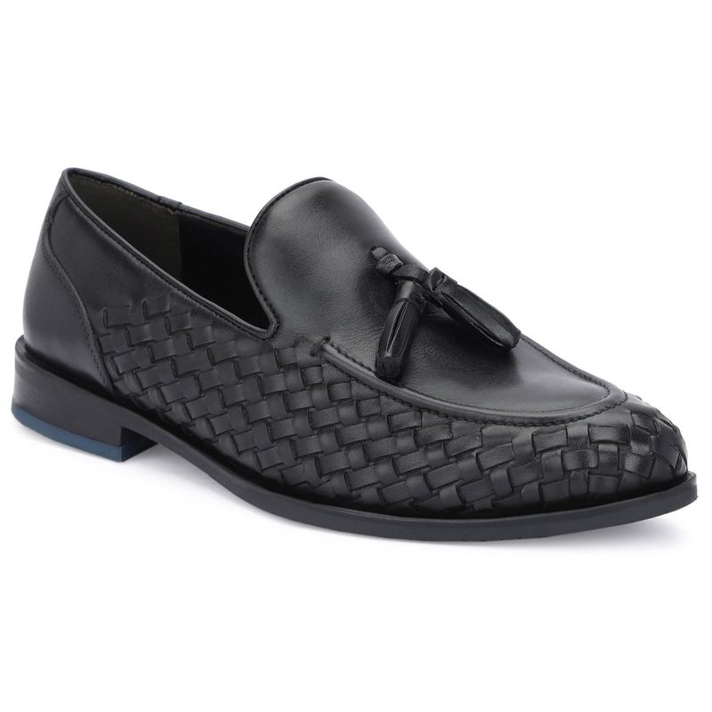 FACCE FELICI Men Black Argentinian Crust Leather Slip-On Loafers (UK 6)