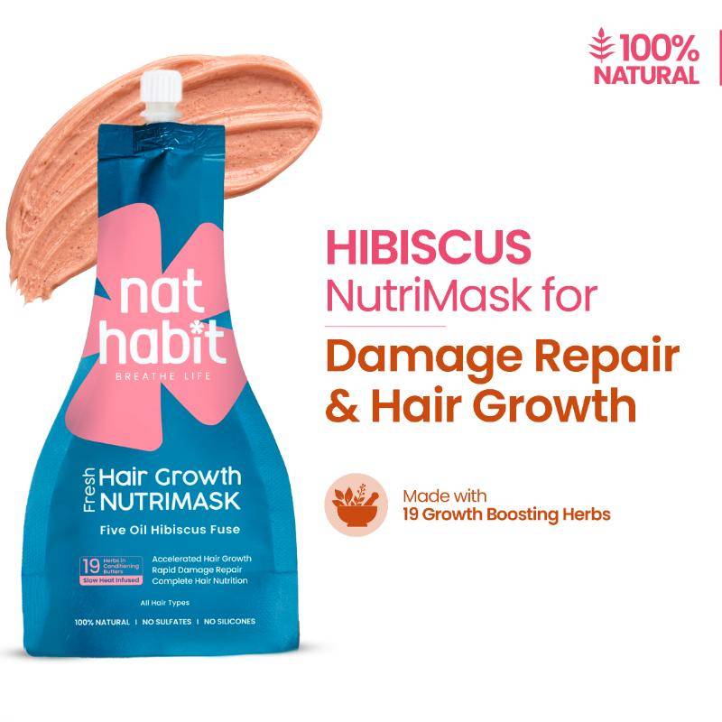 Nat Habit Hibiscus Hair Mask with Argan Oil and Peanut Protein for Hair Growth, Shine & Smoothening
