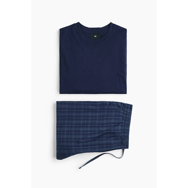 H&M Men Blue Solid T-shirt and Pyjama (L)