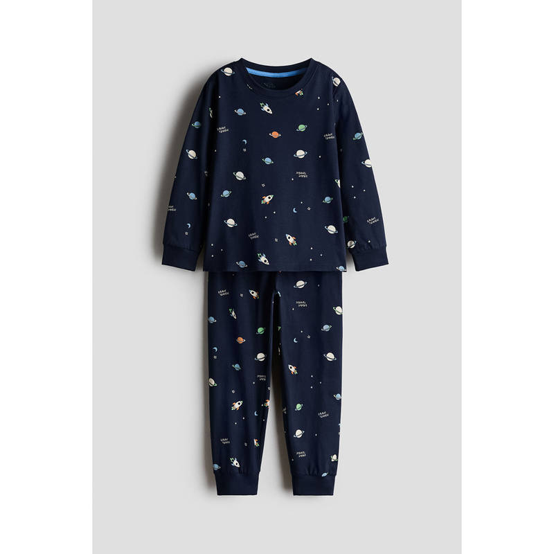 H&M Boys Navy Blue Printed Cotton Top and Joggers (1.5-2 Years)