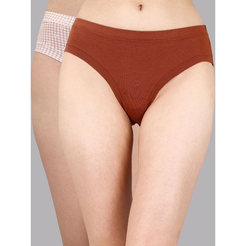 SOIE Womens Mid Rise Stretch Cotton Seamless Full Coverage Panty Multi-Color (Pack of 2) (M)