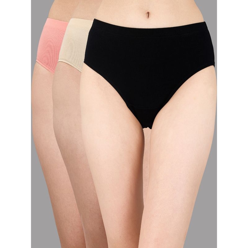 SOIE Womens High Rise Full Coverage Cotton Stretch Hipster Panty Multi-Color (Pack of 3) (XL)