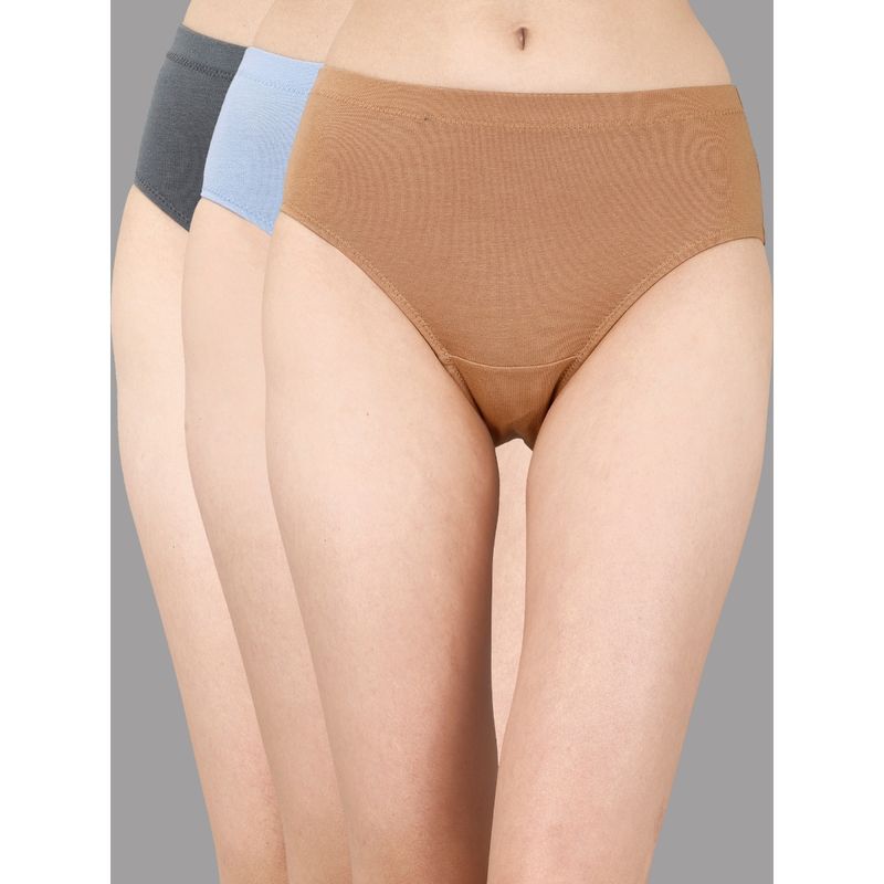 SOIE Womens High Rise Full Coverage Cotton Stretch Hipster Panty Multi-Color (Pack of 3) (L)