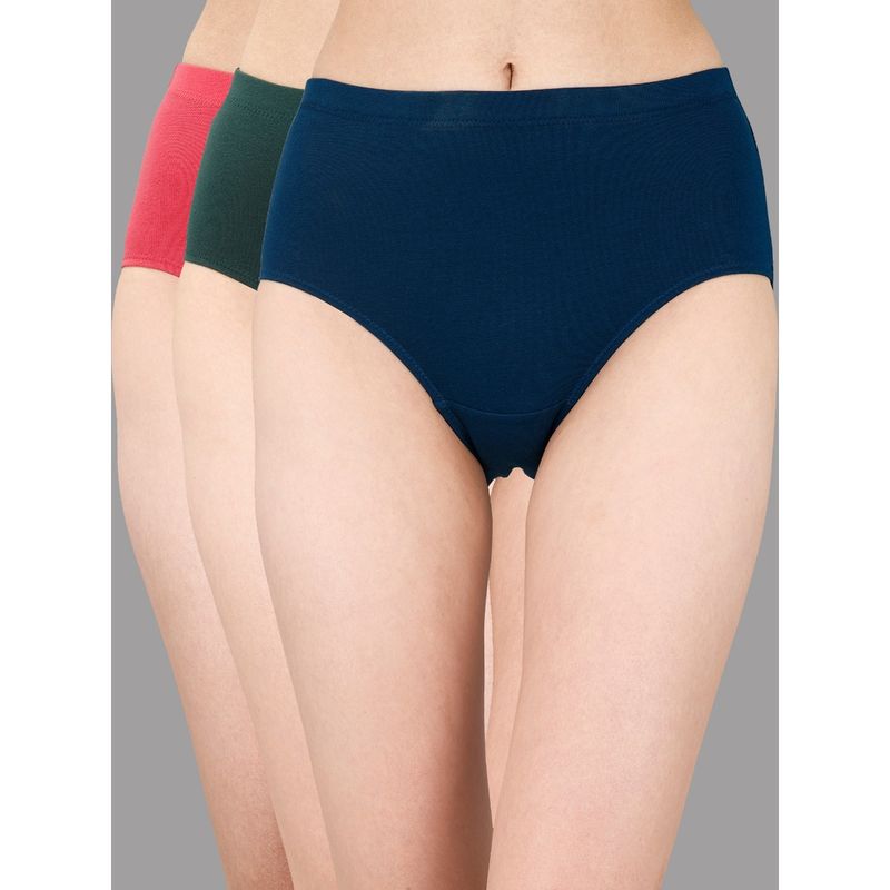 SOIE Womens High Waist Full Coverage Solid Cotton Hipster Panty Multi-Color (Pack of 3) (2XL)