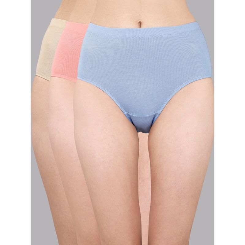 SOIE Womens High Waist Full Coverage Solid Cotton Hipster Panty Multi-Color (Pack of 3) (S)