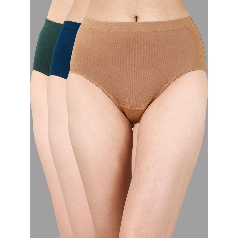 SOIE Womens High Waist Full Coverage Solid Cotton Hipster Panty Multi-Color (Pack of 3) (S)