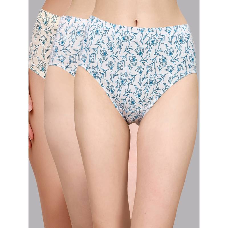 SOIE Womens High Waist Full Coverage Stretch Cotton Hipster Panty Multi-Color (Pack of 3) (M)