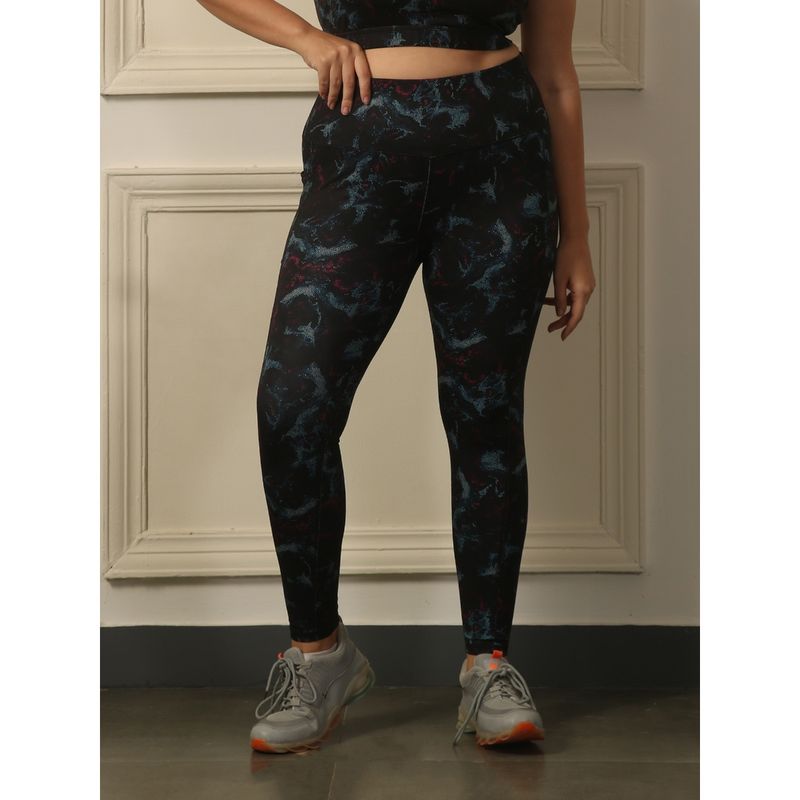 SOIE Womens High Waist Ankle Length Quick Dry Printed Sports Leggings Black (S)