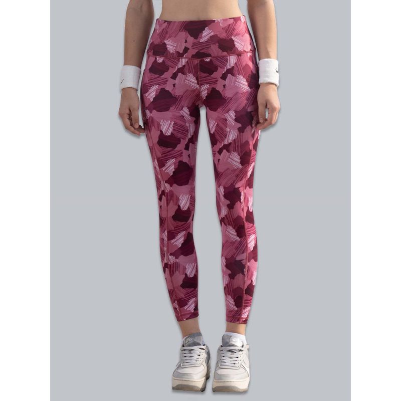 SOIE Womens High Waist Ankle Length Quick Dry Printed Sports Leggings Maroon (L)