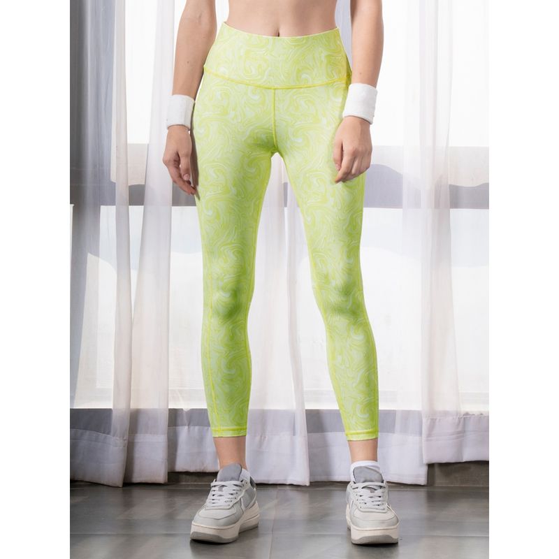SOIE Womens High Waist Ankle Length Quick Dry Printed Sports Leggings Green (S)