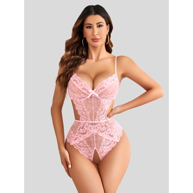 Herryqeal Self Design Babydoll with Panty Pink (Set of 2) (XL)