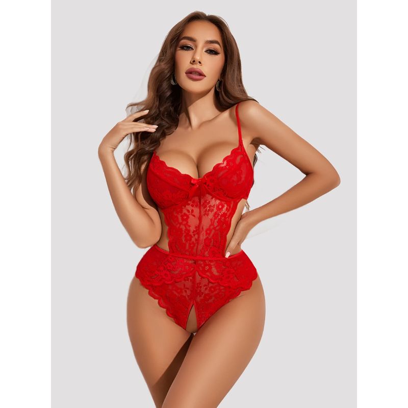 Herryqeal Self Design Babydoll with Panty Red (Set of 2) (XL)