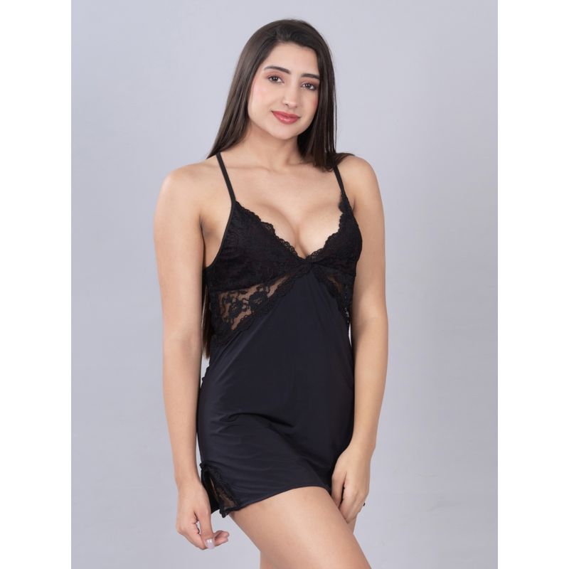 Herryqeal Womens Lace Solid Babydoll Teddy Lingerie Black (S)