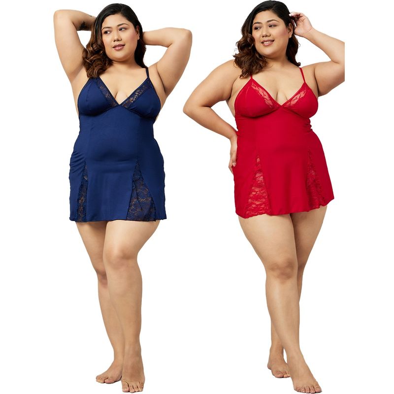 Secrets By ZeroKaata Plus Size Self Design Short Babydoll with Thong Briefs Multi-Color (L)