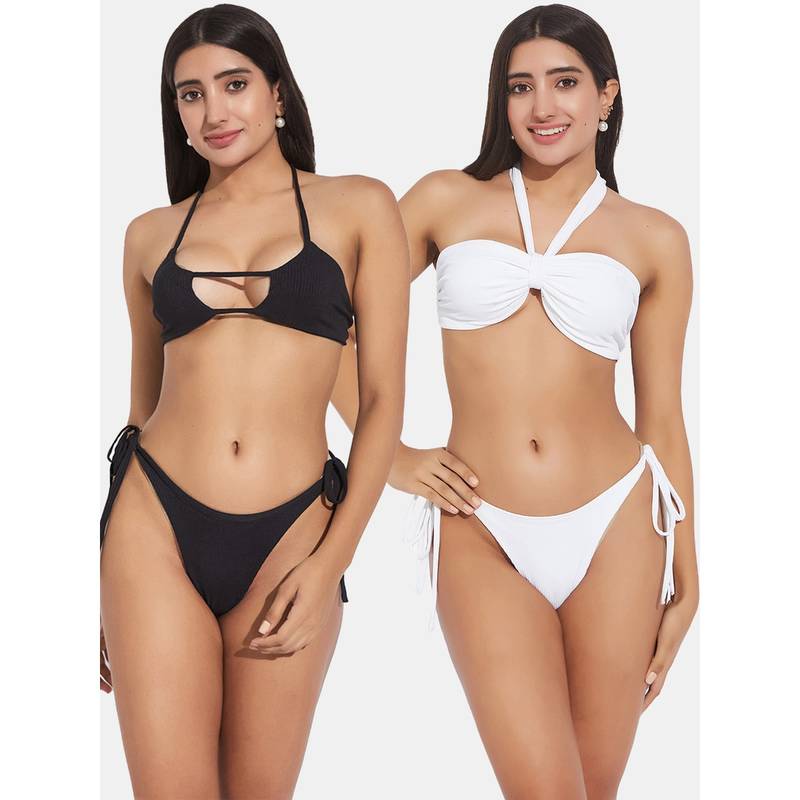 Secrets By ZeroKaata Ribbed Beach Wear Swim Bikini Set Multi-Color (XS)