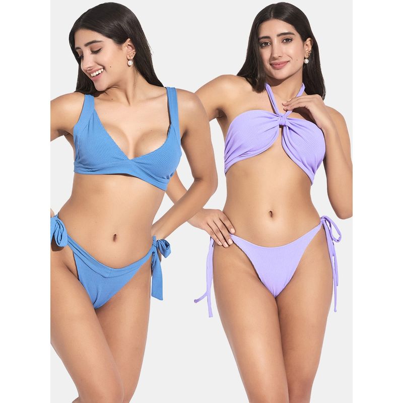 Secrets By ZeroKaata Ribbed Beach Wear Swim Bikini Set Multi-Color (XS)