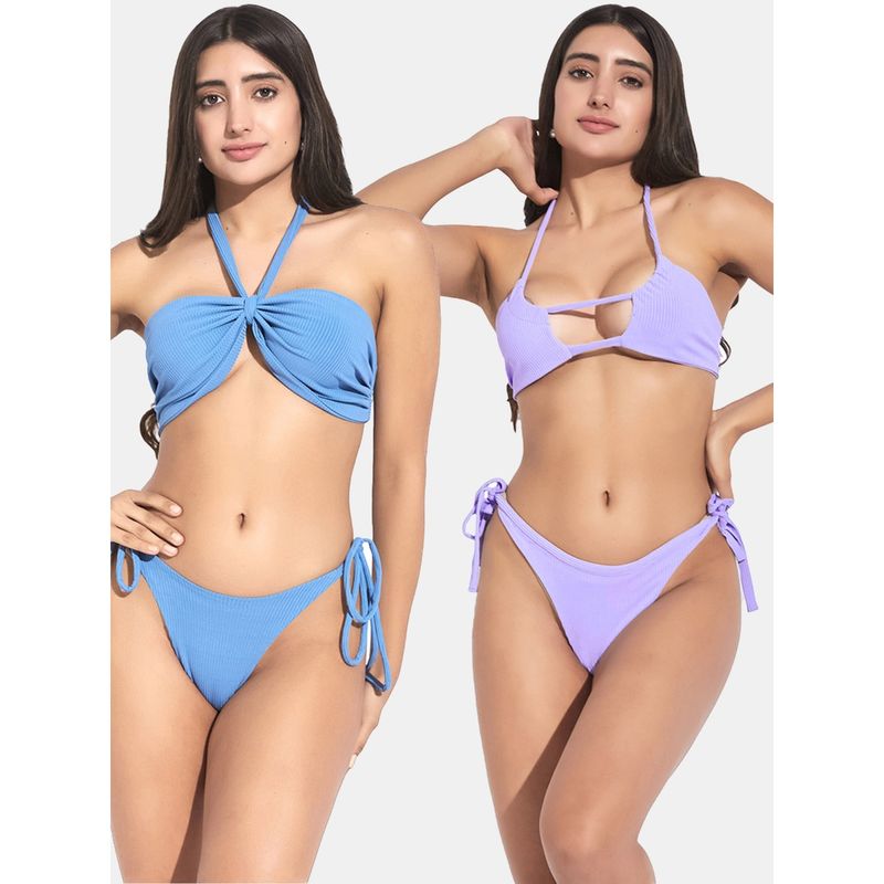 Secrets By ZeroKaata Ribbed Beach Wear Swim Bikini Set Multi-Color (XS)