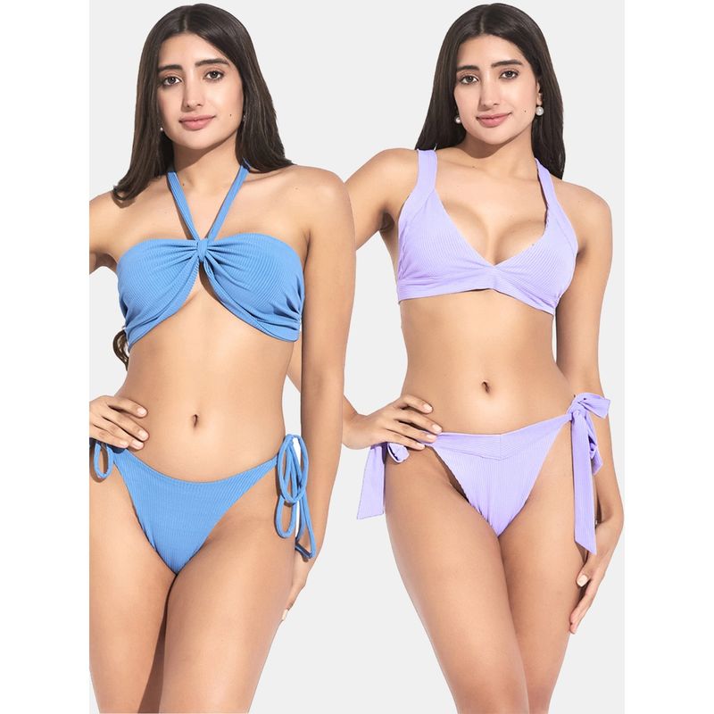 Secrets By ZeroKaata Ribbed Beach Wear Swim Bikini Set Multi-Color (XS)