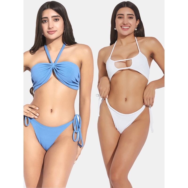 Secrets By ZeroKaata Ribbed Beach Wear Swim Bikini Set Multi-Color (XS)