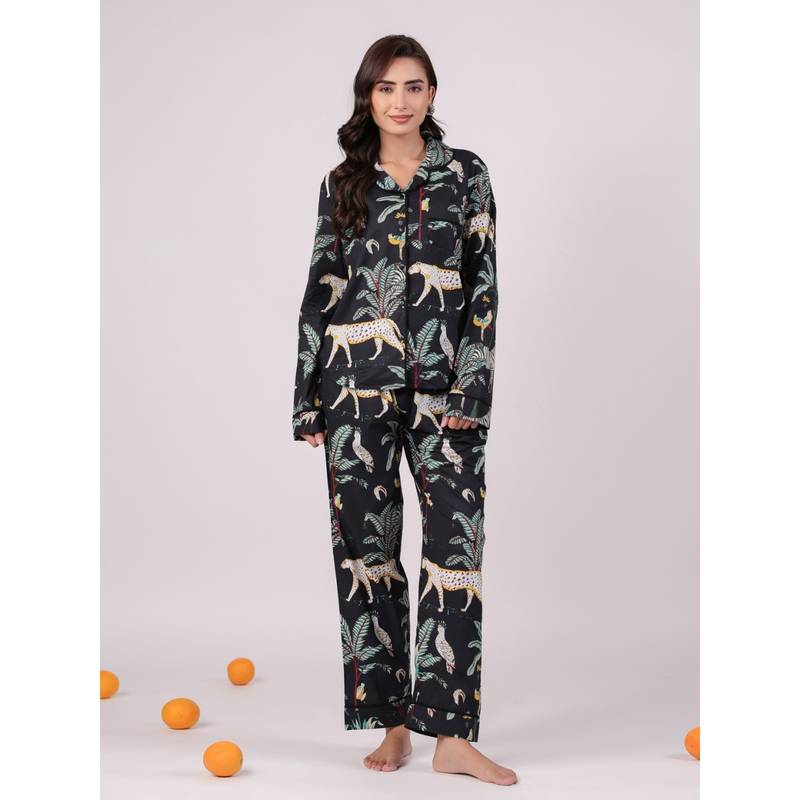 SANSKRUTIHOMES Women Pure Cotton Night Suit Black (Set of 2) (2XL)