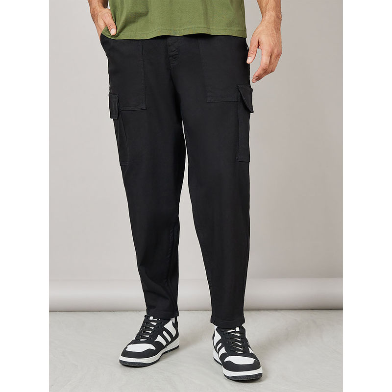 Styli Men's Black Balloon Fit Light Wash Cargo Denim Jeans Cotton (XL)