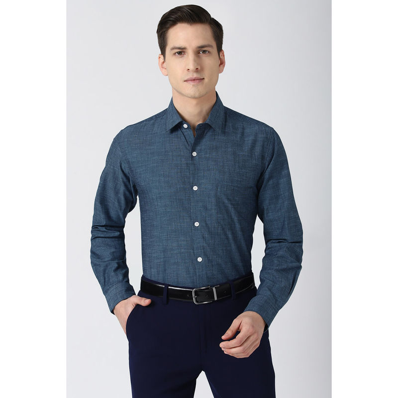 Peter England Men Blue Full Sleeves Formal Shirt (46)