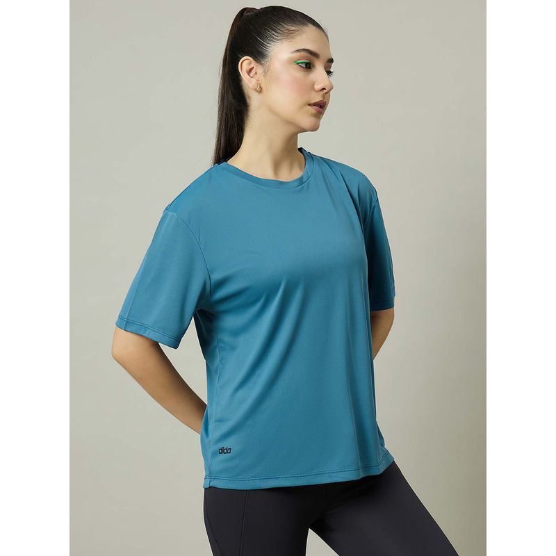 Dida Women Blue Poly Round Neck T-Shirt (L)