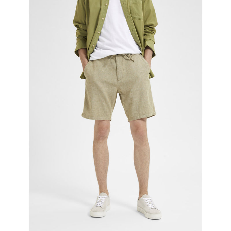 Selected Green Mid Rise Linen Shorts (M)