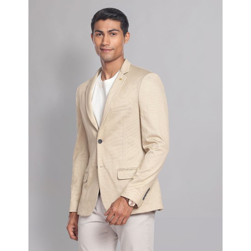 AD By Arvind Slim Fit Solid Blazer Beige (46)