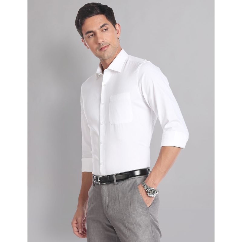 AD By Arvind Pure Cotton Solid Dobby Formal Shirt White (46)