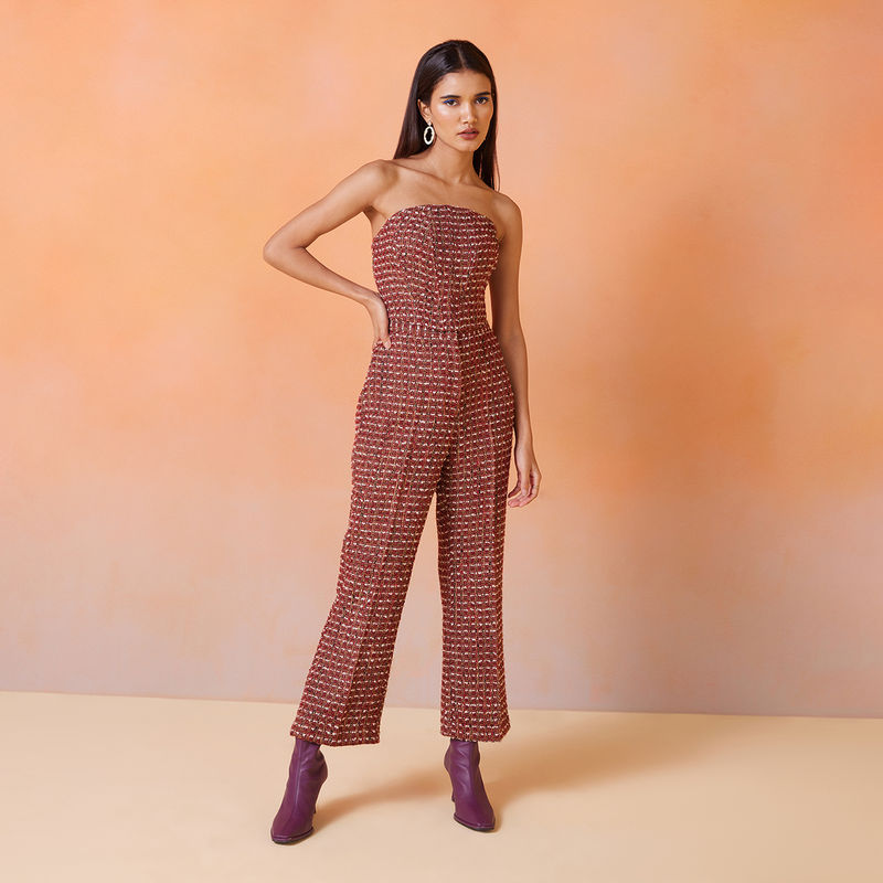 RSVP by Nykaa Fashion Multicolor Tube Checked Corset Crop Top (2XL)