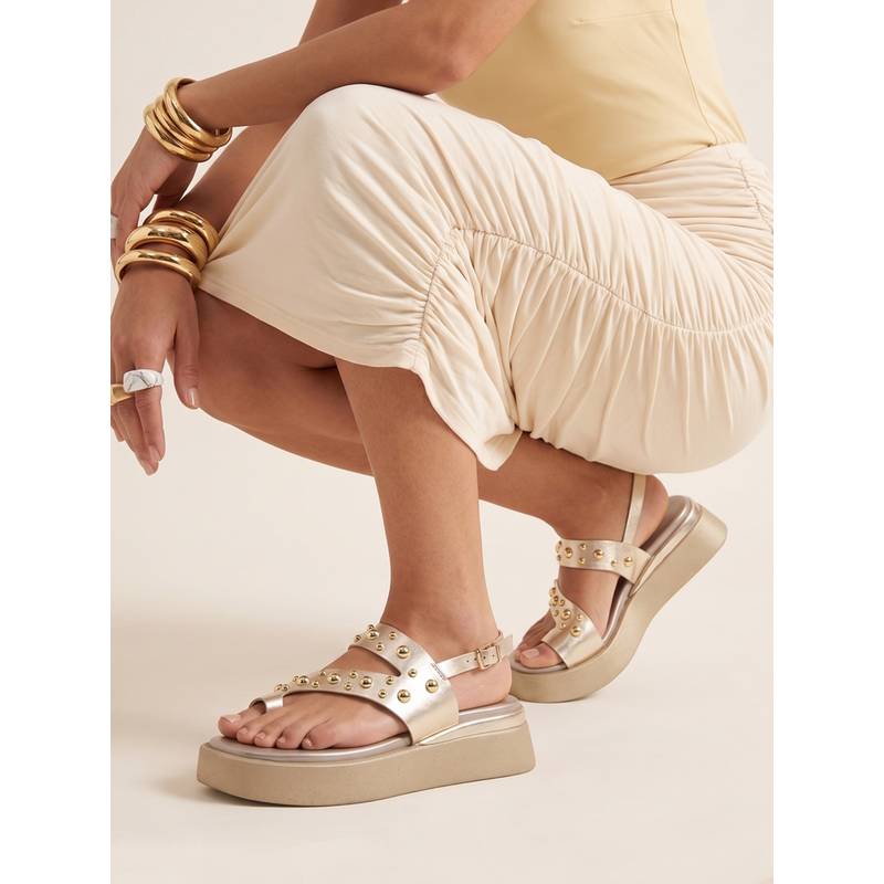 Monrow Women Tiva Gold Platform Heels (EURO 36)