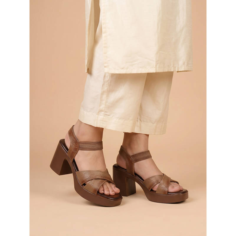 Dollphin Women Brown Genuine Leather Block Heels RP-1103 (EURO 35)