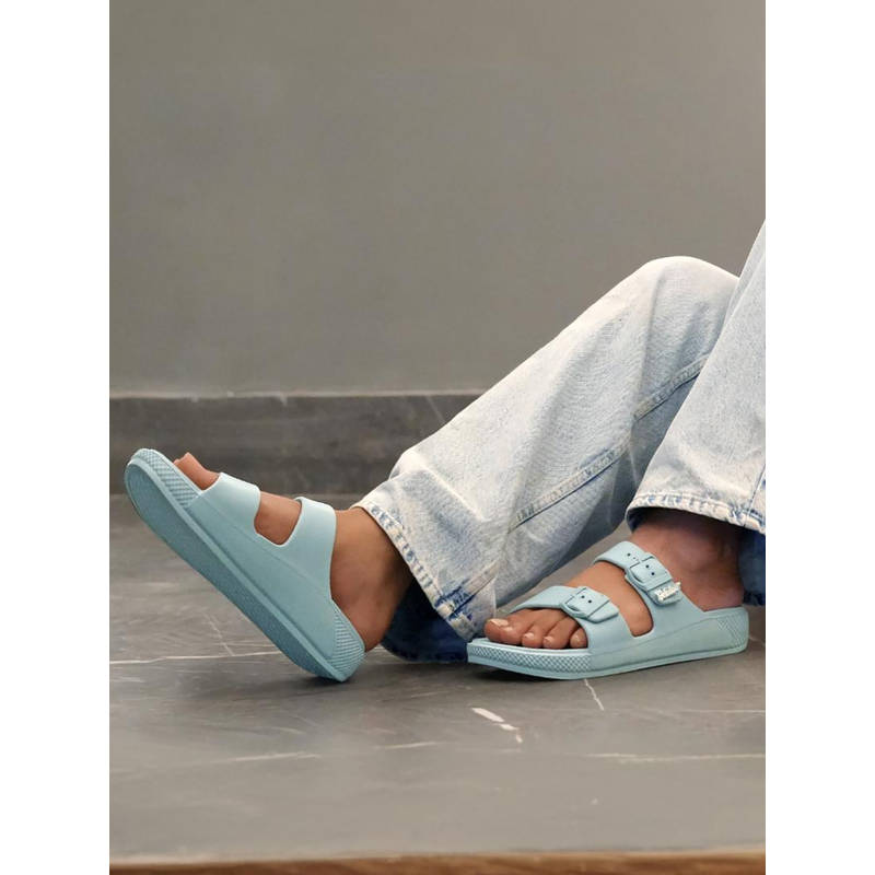 SOLETHREADS Women Blue Casual Comfort Sliders (EURO 37)