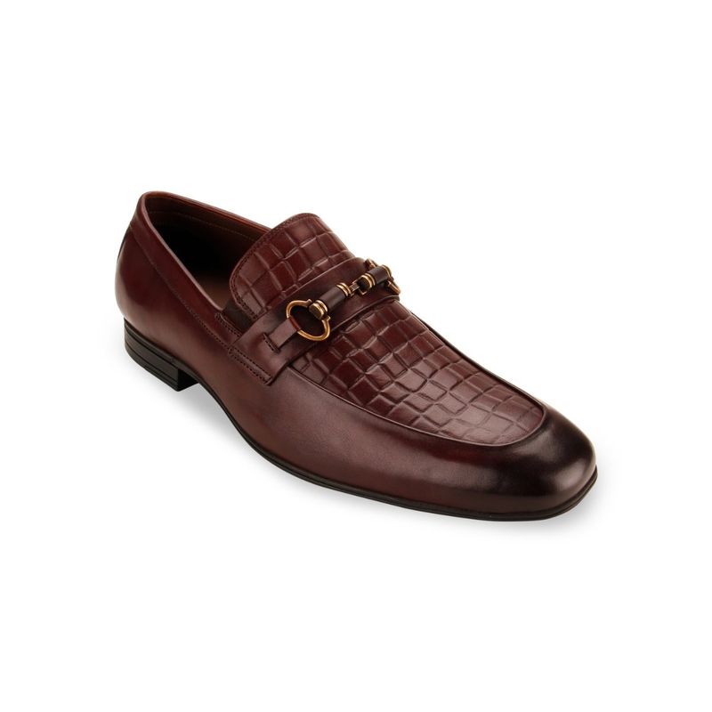 Imperio Men Red Textured Formal Saddle Leather Slip-On Shoes (UK 11)