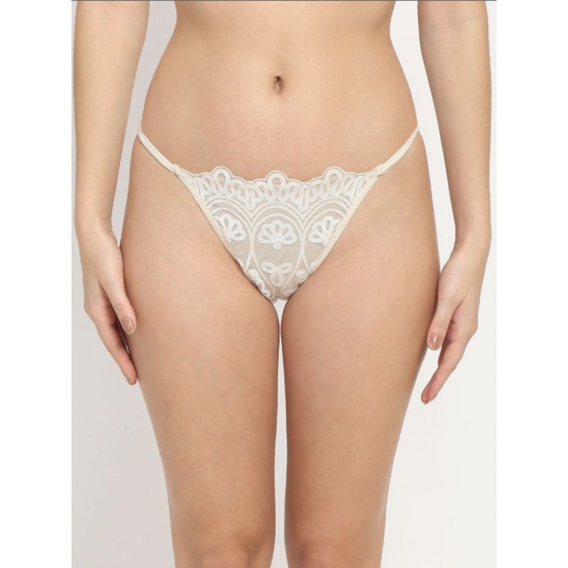 Erotissch Women White Self Design Thongs Brief Panty (XL)