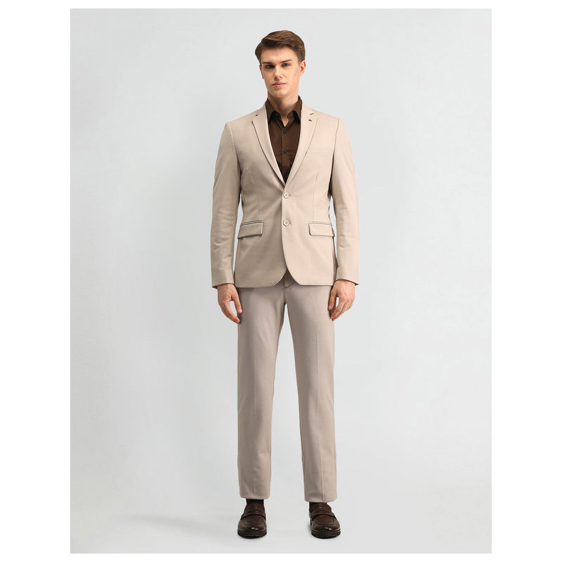 Arrow Solid Beige Full Sleeves Suit Blazer and Trouser (Set of 2) (42)